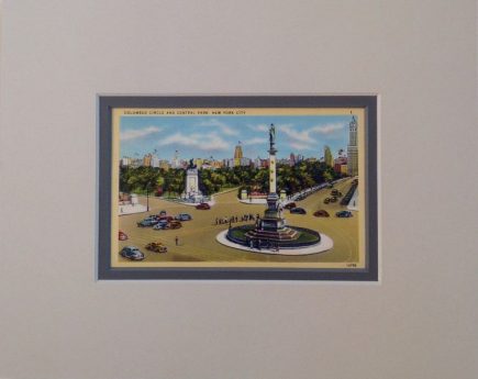 Columbus Circle and Central Park Vintage Postcard Matted $22